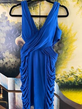 Adrianna Papell Royal Blue cut out Ruched Evening Dress m